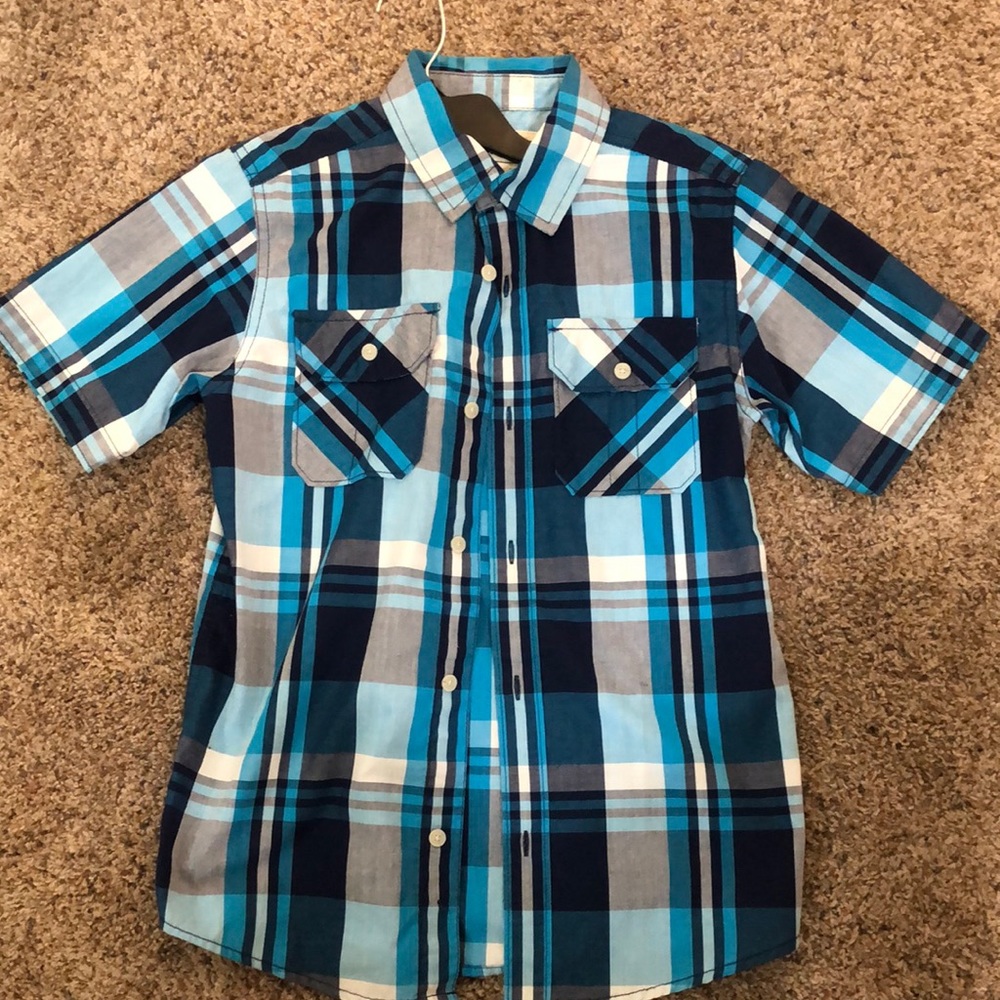 Blue and grey dress shirt, size M